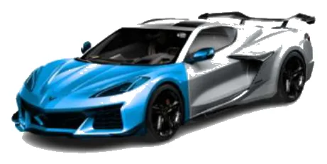 Full Front PPF coverage diagram — full bumper, hood, fenders, headlights and mirror caps protected